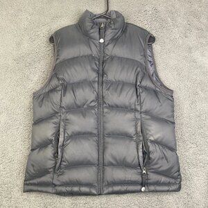 LL Bean Womens M Goose Down Puffer Vest Black Full Zip Quilted Pockets OFJT1